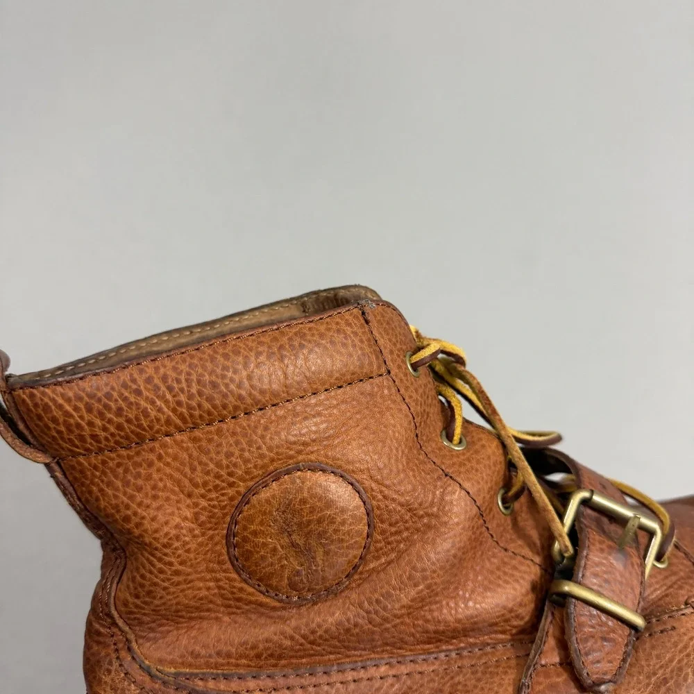 Polo Ralph Lauren Boots Mens 12 Brown Redmond-BO Leather Moc Toe Buckle Lug Sole